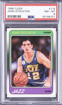 1988-89 Fleer #115 John Stockton Rookie Card - PSA NM-MT 8